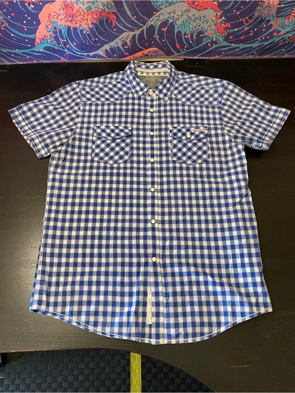 Men's Blue Gingham Short-Sleeve Button-Down Shirt